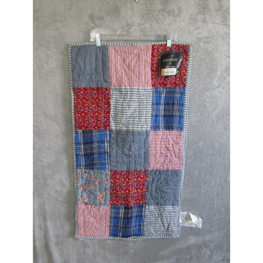 Cremieux King Sham Patchwork Quilt Floral Plaid Striped Red‎ Blue White New